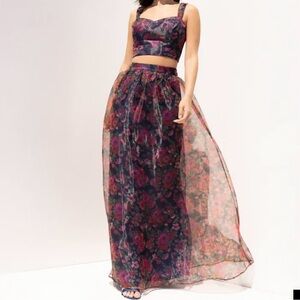 Lulus Two Piece Maxi Dress Size Small Blue Floral Evening Formal Prom